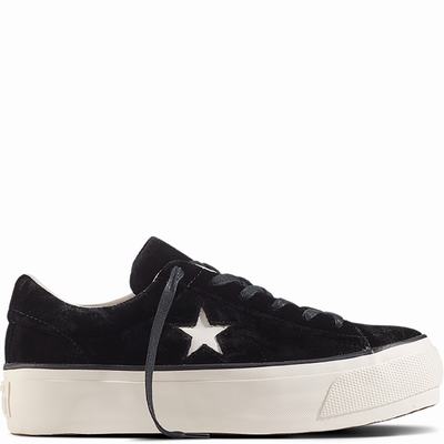 Converse One Star Platform Velvet Platform Womens - Black/Black Shoes (823EVNJP)